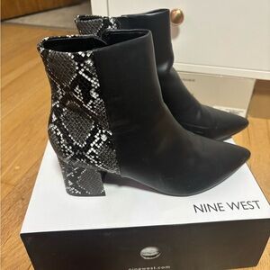 Nine West Black and Snake Pattern Ankle Boots